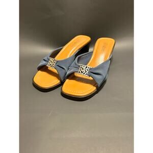 Brighton Isabel Blue and Silver Leather Slip on Sandal Wedge Mules